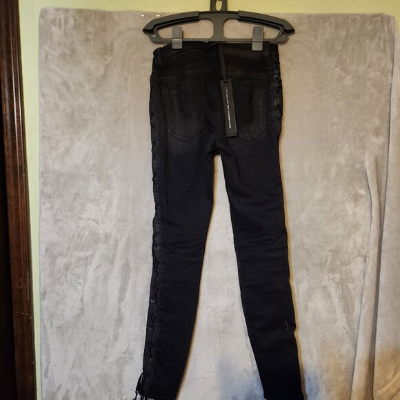 Ben Taverniti Punk laced up Unravel Project Black Skinny Jeans Distressed Sz 25 - Picture 2 of 11
